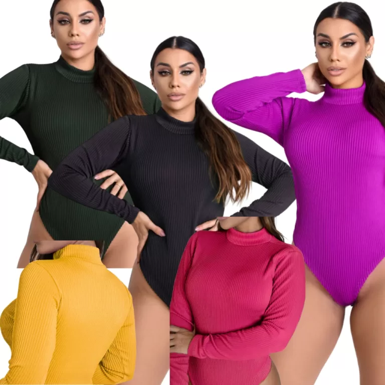 Body Básico Blusa Feminino Manga Longa Gola Alta 