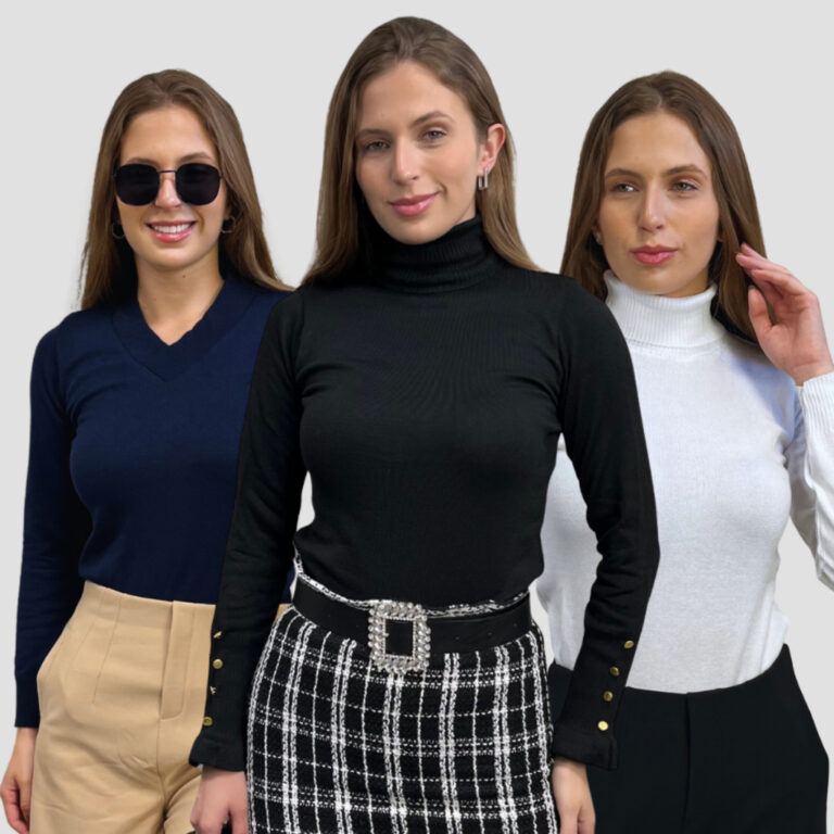Kit 3 Blusas Feminina Tricô Casaco Suéter Femini