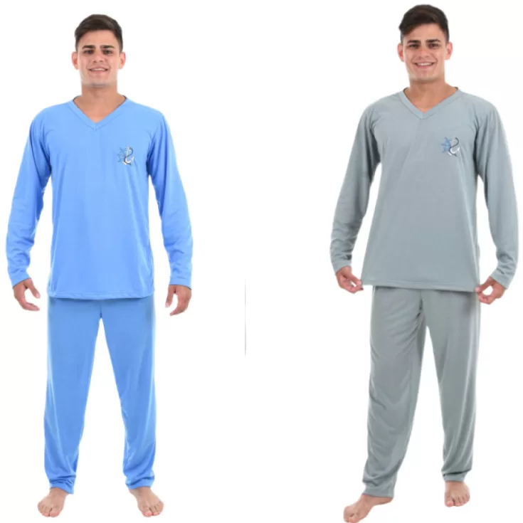 kit 2 Pijama Longo Adulto Masculino Blusa Manga Co