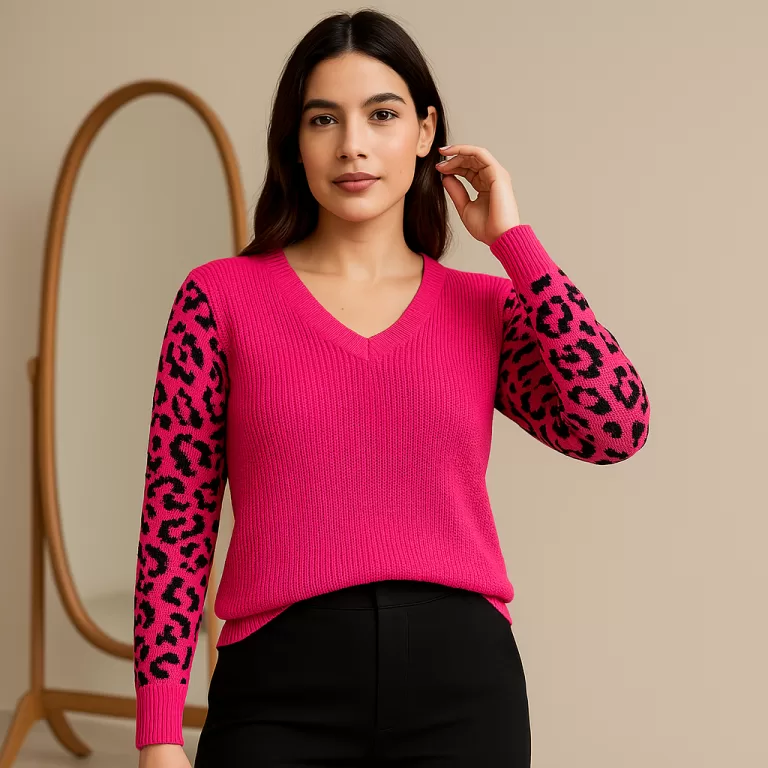 Blusa De Tricô Feminina Lisa Manga Longa Estampa 