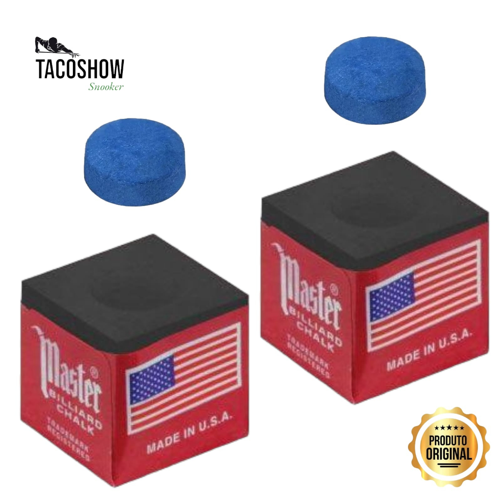 Kit 2 Giz De Sinuca Bilhar Master Triangle Original Preto Vermelho Azul Para Taco + 2 Solas de Couro