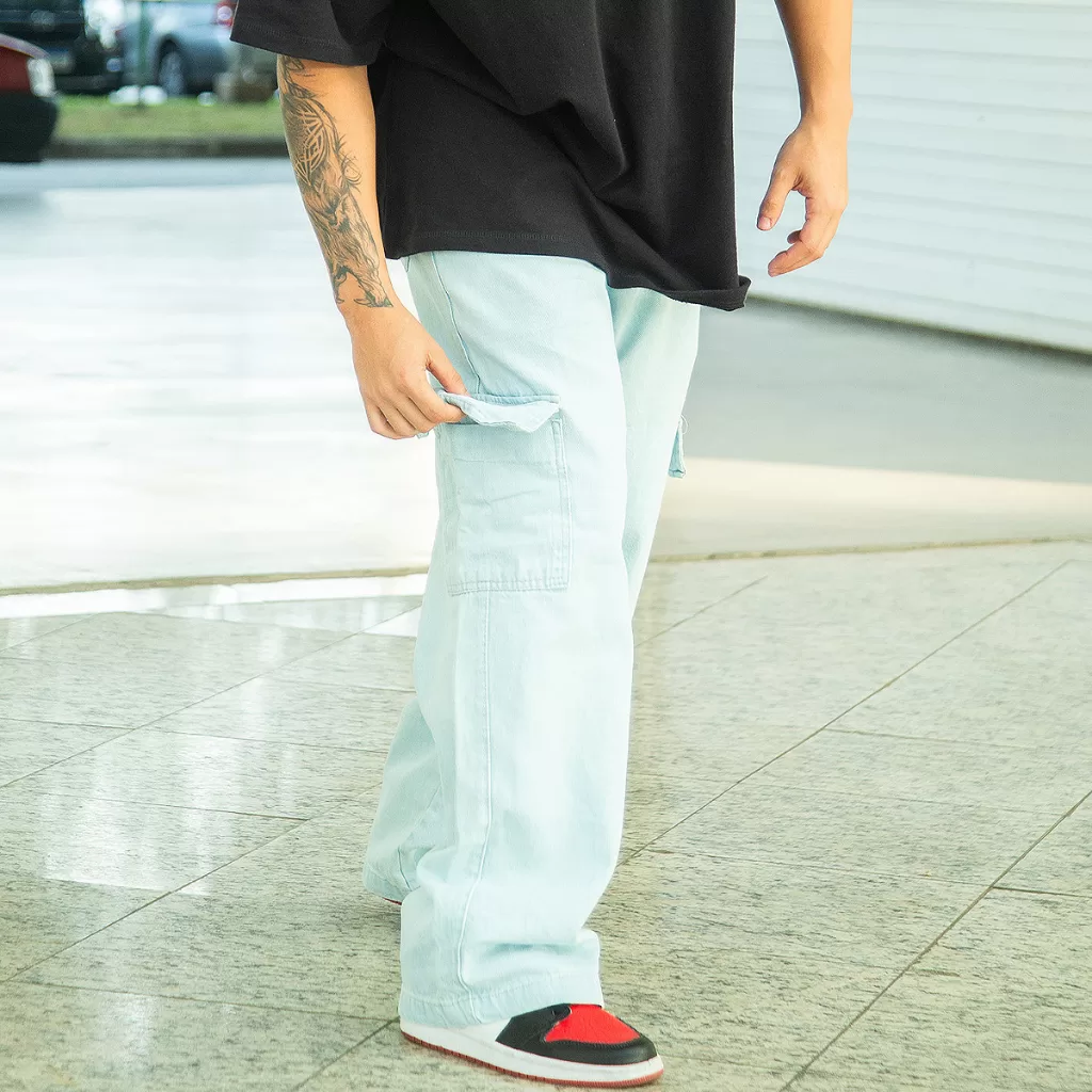 Calça Cargo Jeans Masculina Skate Casual Moda Lançamento Cordão Envio imediato