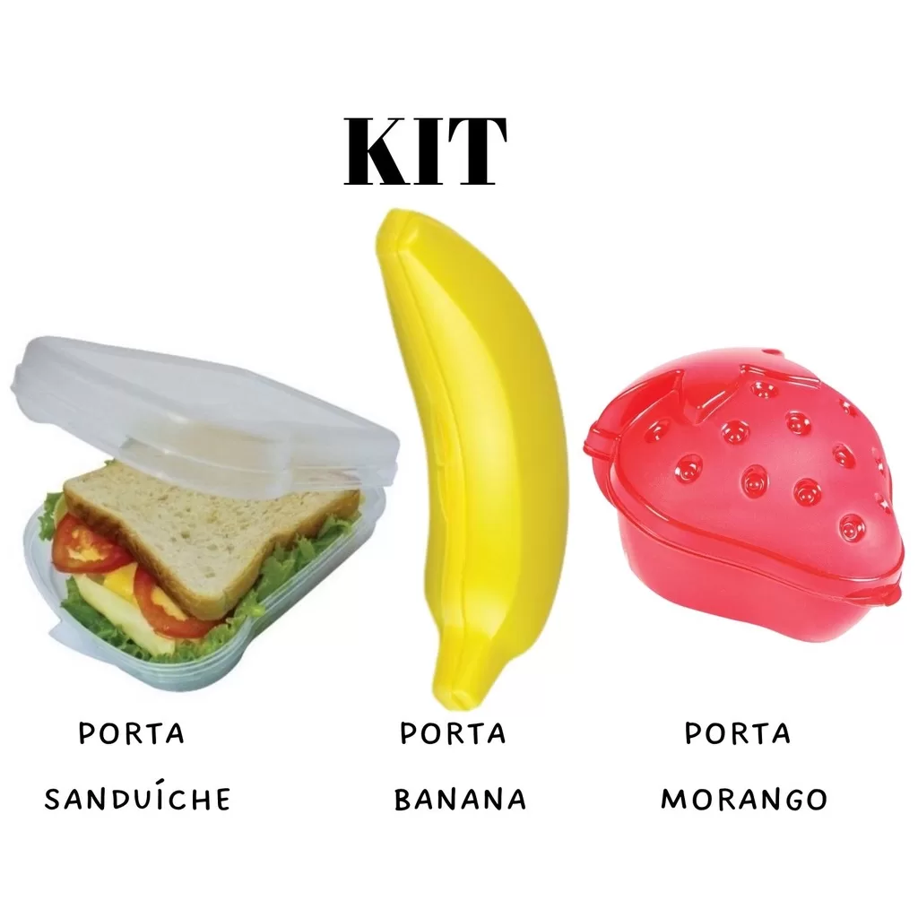Kit porta Sanduiche/misto Vasilha + Porta metade Banana + Porta Frutas Morango – Organizadores de Al