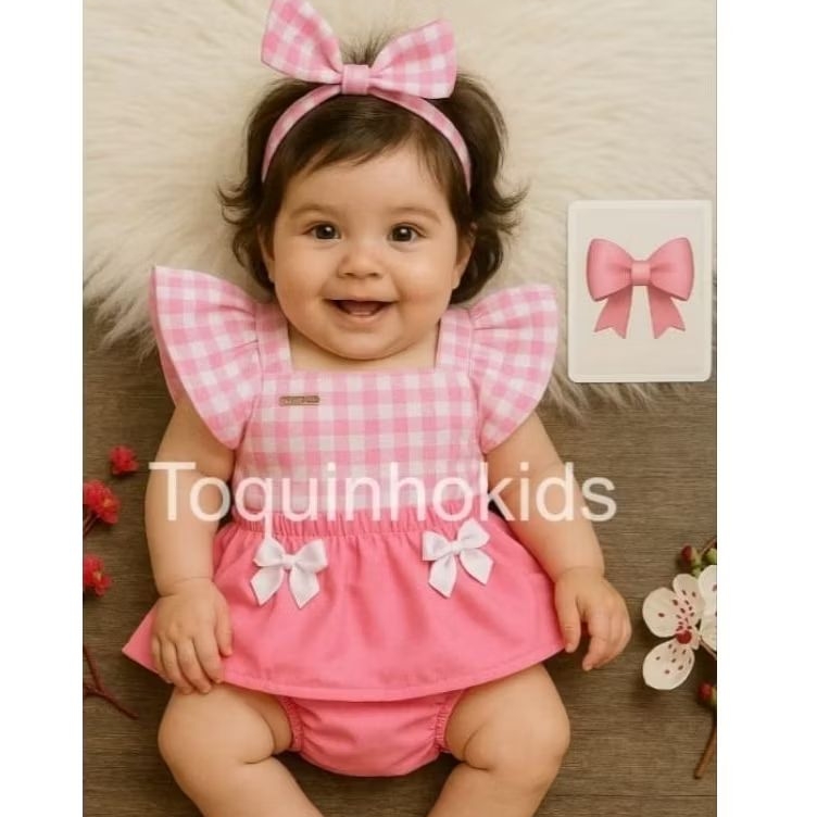 Jardineira Romper para Bebê Menina temático Kit 