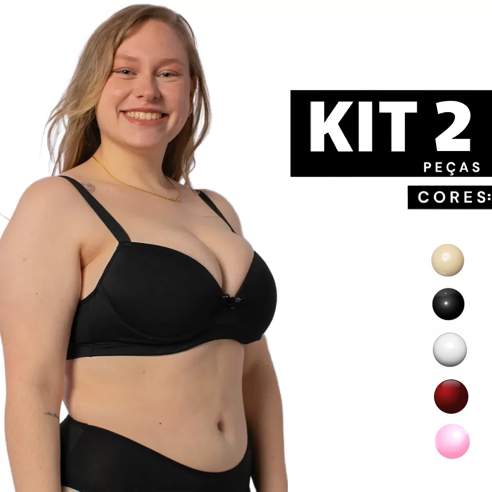 Kit 1 à 2 Sutiã Plus Size com Bojo e Aro Reforçado Alça Regulável Alta Sustentação Conforto Edumara