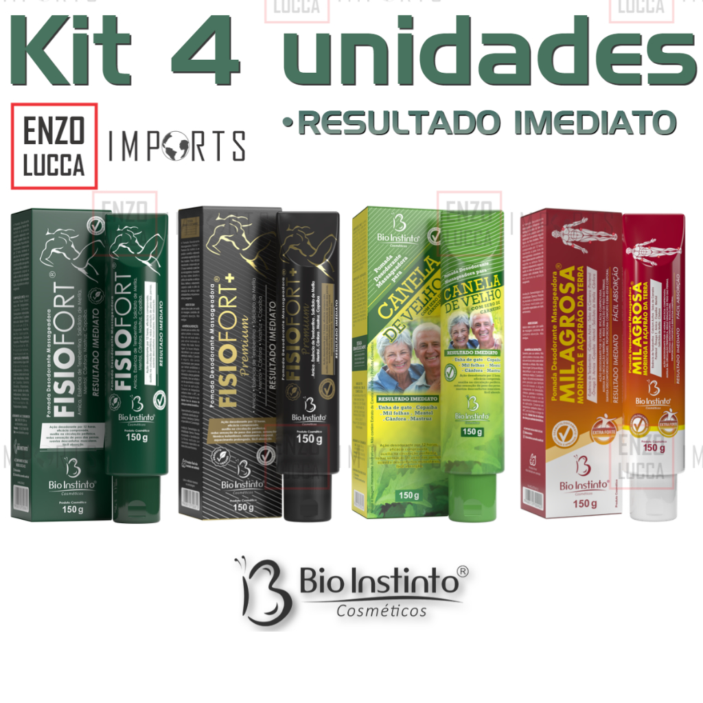 Kit 4 Pomadas Massageadoras 150g – BioInstinto Fisiofort Canela De Velho Milagrosa Fisiofort Premium