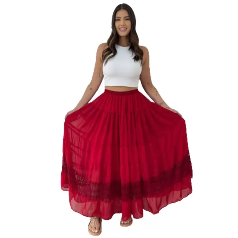 Saia Estilo Cigana Com Detalhes Para Dança Vermel