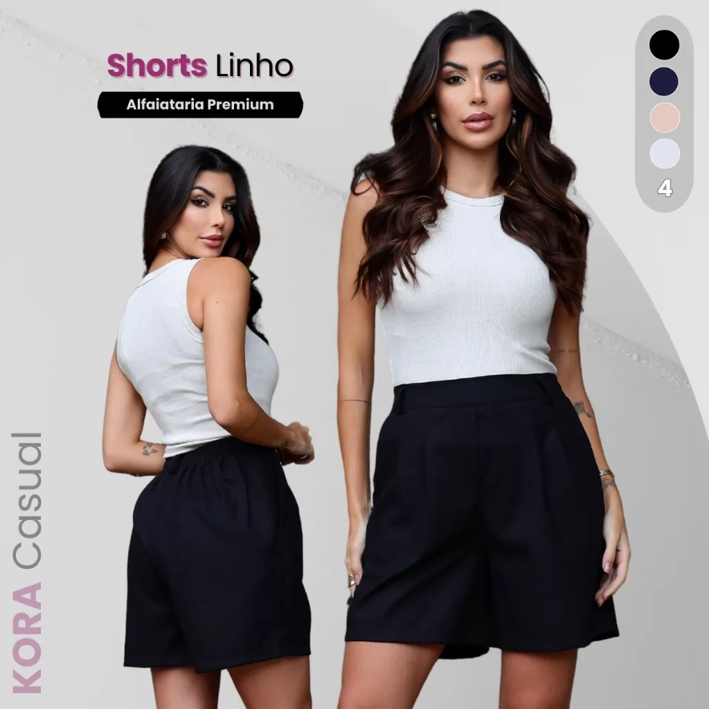 Shorts Bermuda Feminina Linho Alfaiataria Premium Cintura Alta Social Casual Dia das Mães