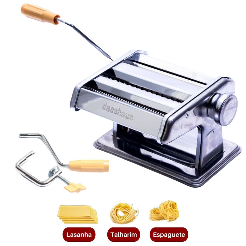 Máquina de Massa Caseira Manual Para Espaguete Talharim e Lasanha Aço Inox Cromado