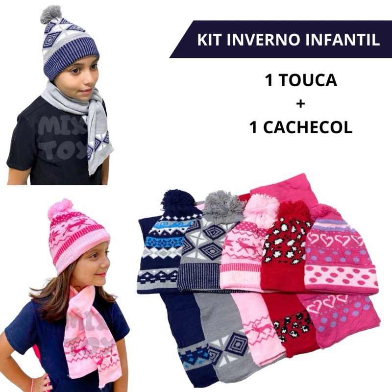 Kit Touca e Cachecol Infantil de Lã 0230 Menina e Menino