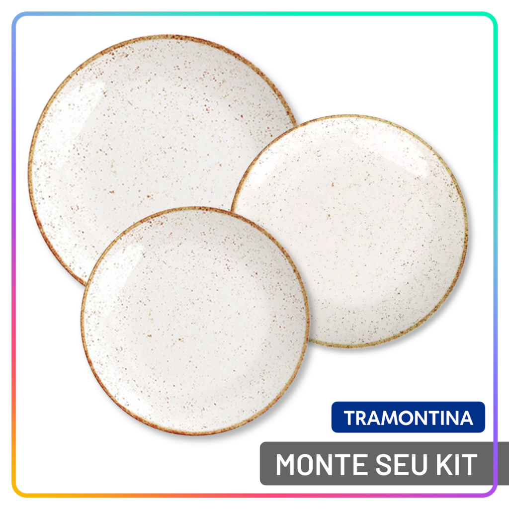 Jogo de Pratos Jantar Rústico Marrom Tramontina Porcelana Conjunto de Pratos Raso, Prato Fundo e Sob