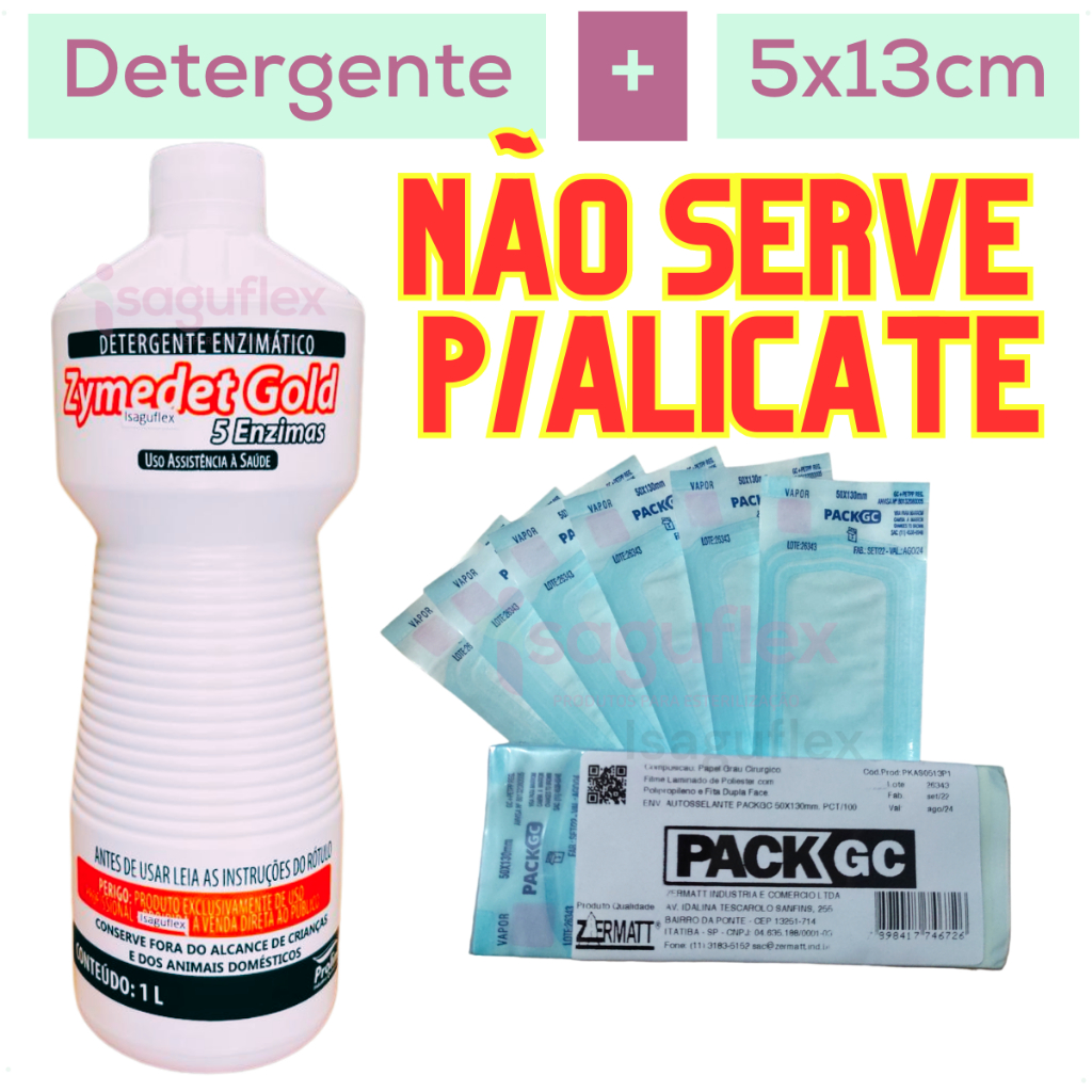 Detergente Enzimático 1L + 100 Envelope Para Esterilização 5x13cm manicure piercing