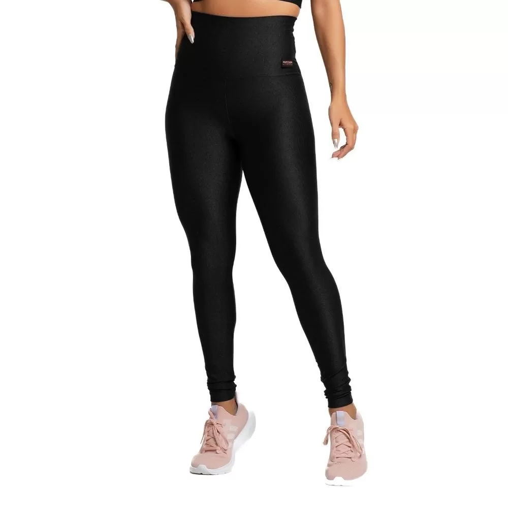 Legging Feminina Poliamida Canelada Preta Massam Fitness