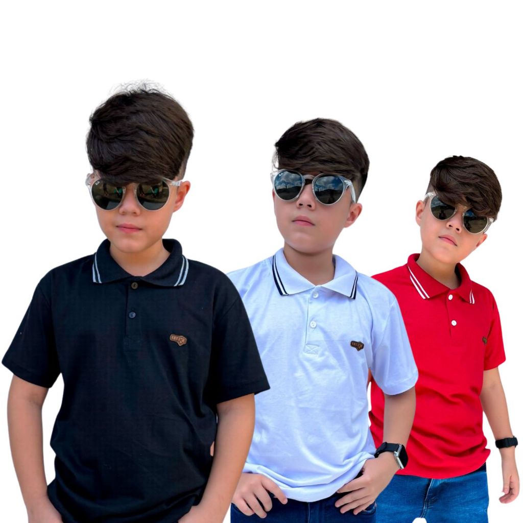 Kit 3 Camisa Gola Polo Lisa De Menino Infantil Juvenil Masculino Tamanho 4 ao 14 anos