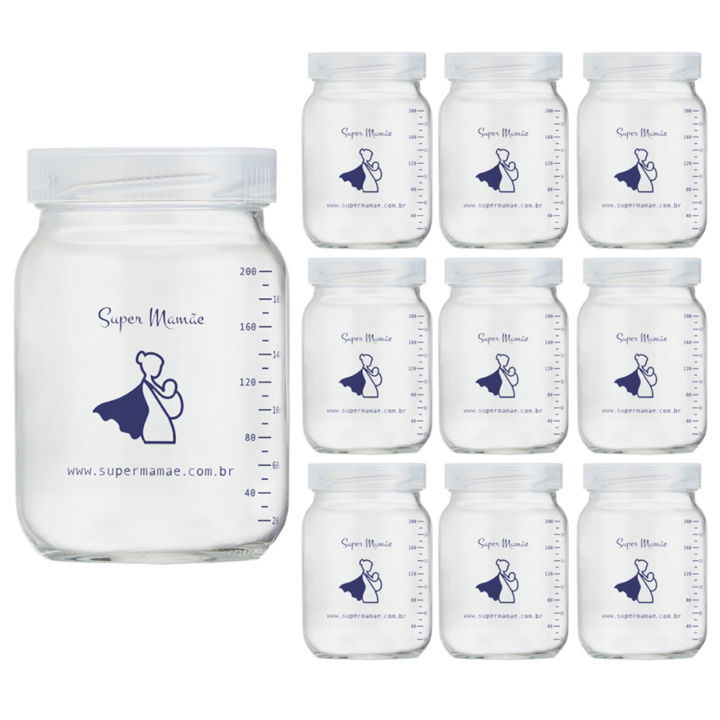 Pote de Vidro 200ml para Leite Materno com Tampa Plástica Super Mamãe