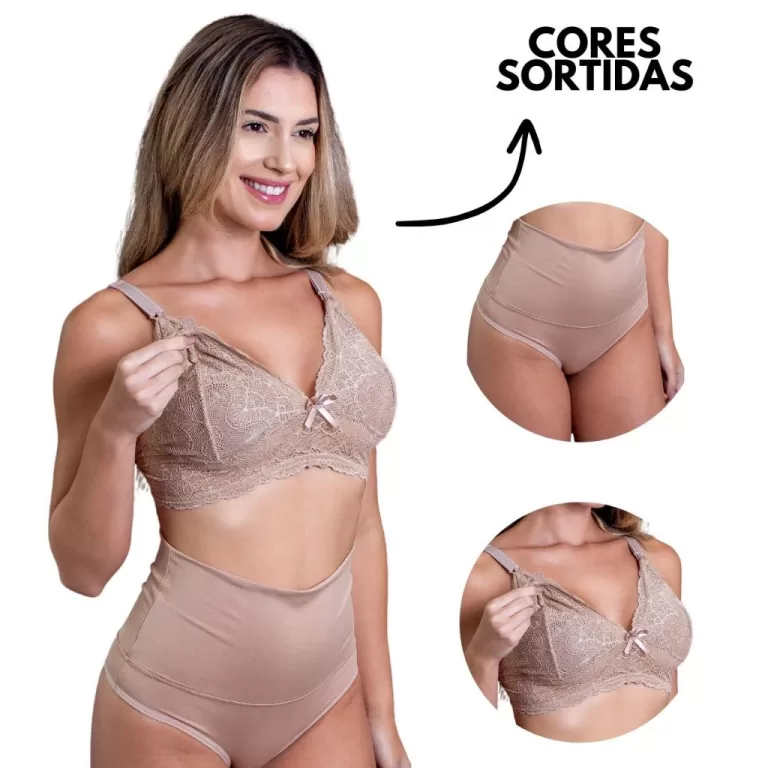 Kit Conjunto Amamentação Sutiã Renda e Calcinha