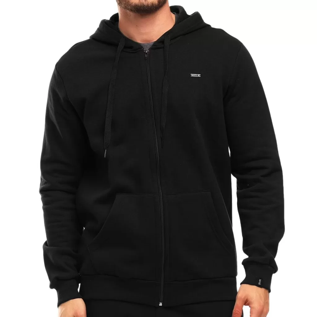 Jaqueta SVK Moletom Ziper Basica Bolsos Capuz Casual Algodão Inverno Confortavel