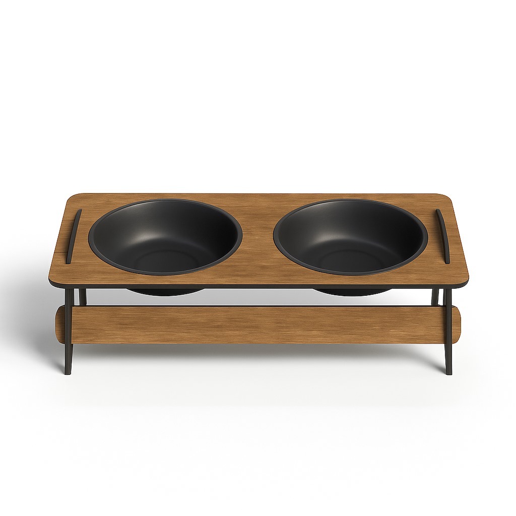 Comedouro Suspenso Para Cachorro e Gato Pet Com Tigelas Tabaco Madeira Bebedouro