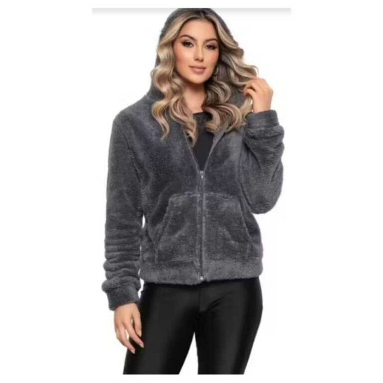 blusa feminina de frio com capuz e ziper pelinhos