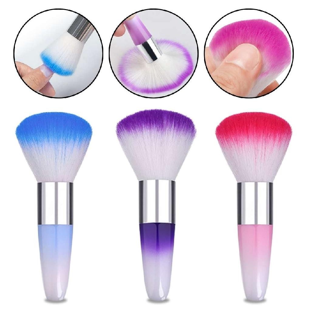 Kit 3 Pincel Espanador Pompom Unhas Gel Pó Maquiagem Blush Pincéis Make Macio Limpador Manicure Nail