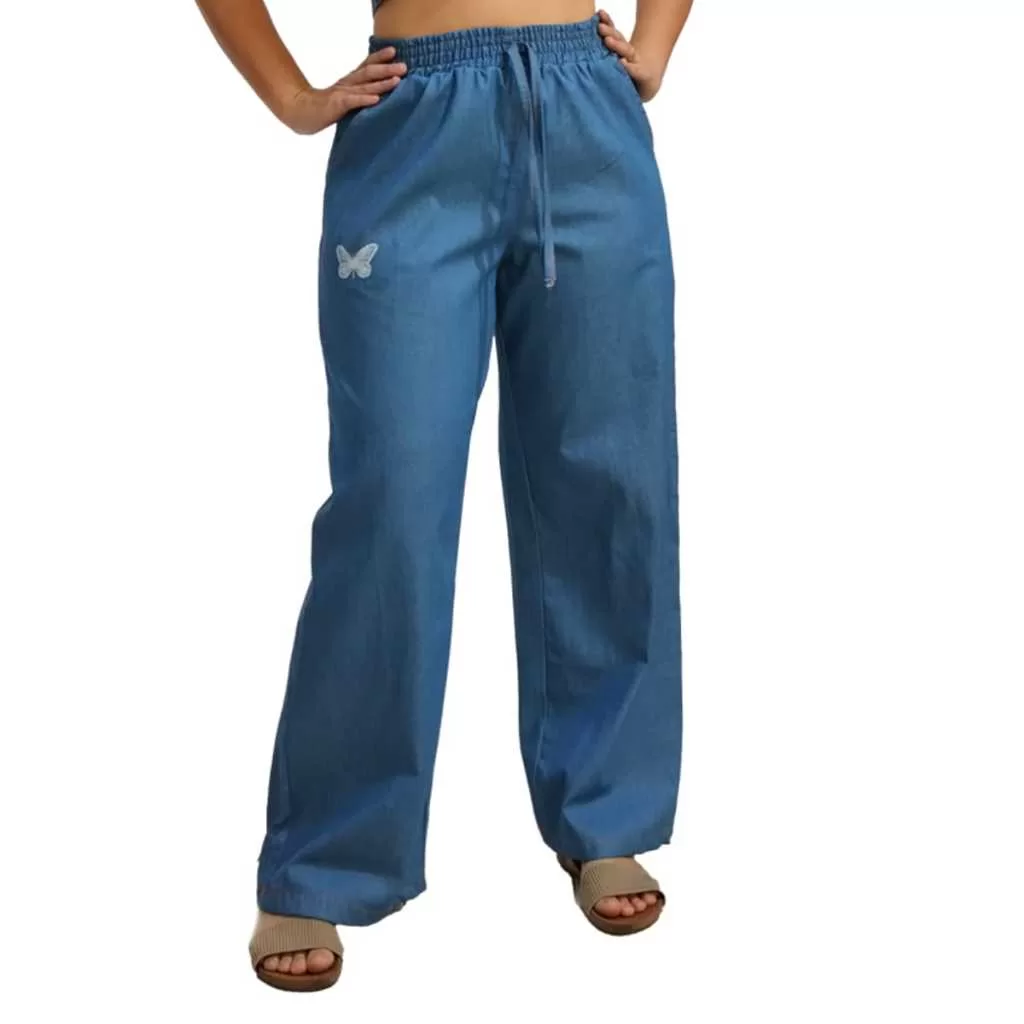 Calça Pantalona Feminina Wide Jeans Leg cintura Cos Alto Com Elástico confortável linda e discreta e