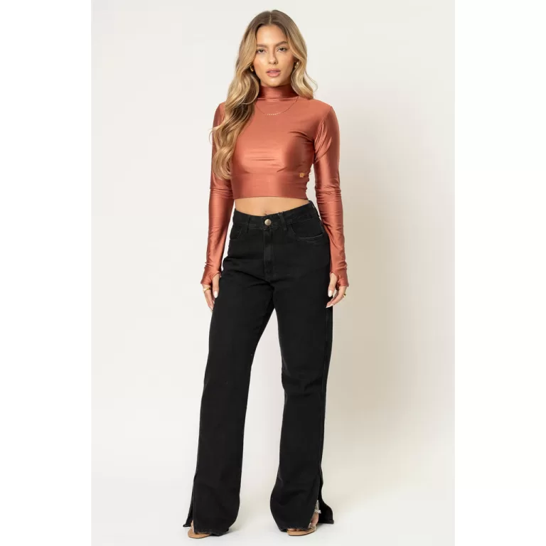 Calça Jeans Feminina Com Fenda Planet Girls Preto