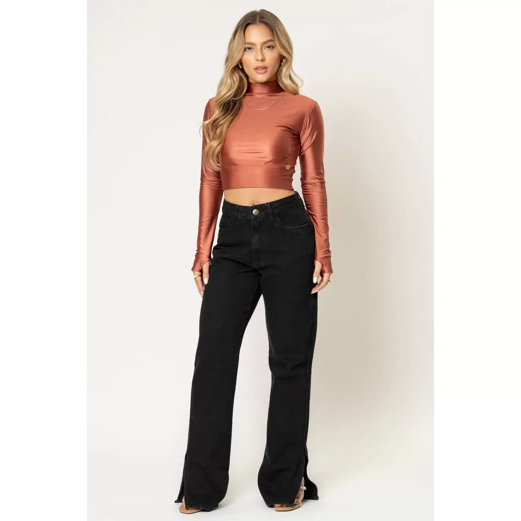 Calça Jeans Feminina Com Fenda Planet Girls Preto
