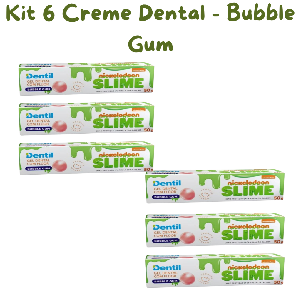 Kit 6 Gel Dental Dentil Slime Infantil Bubble Gum C/ Flúor para uma Escovação Alegre – Promoção