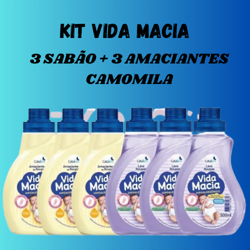 Kit Vida Macia 500ml Bebê 3 Lava Roupas liquido +