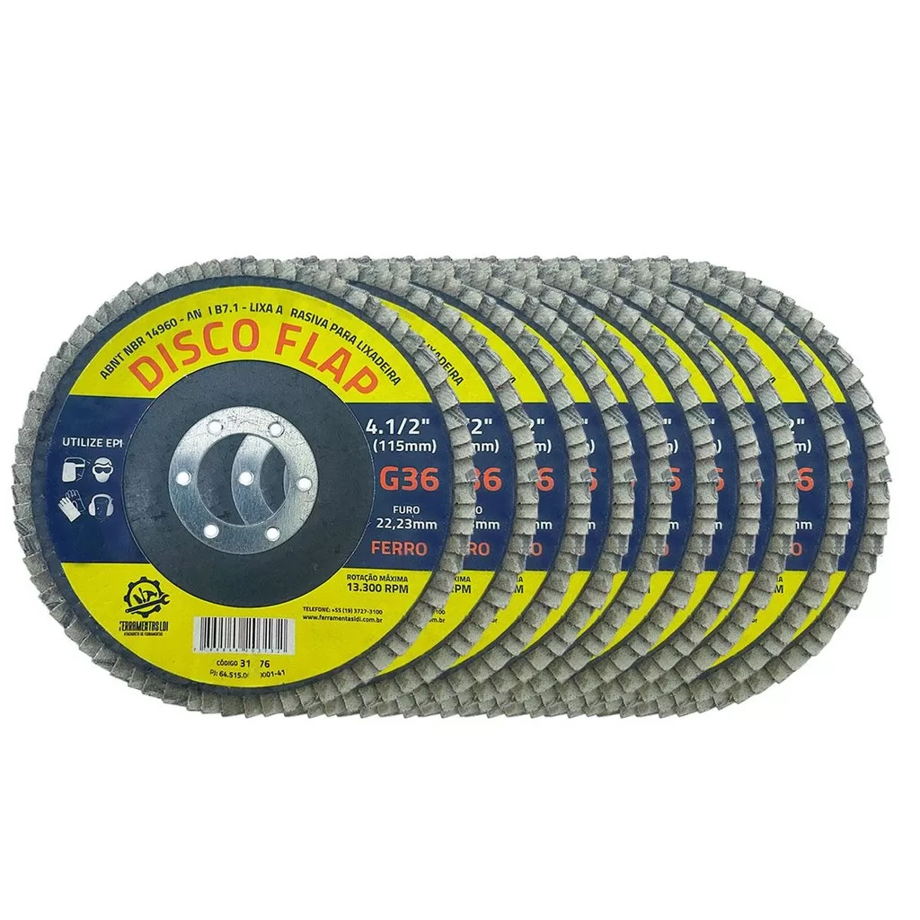 Disco de Lixa Flap  4.1/2 Pol. 115x22mm 10 Unidades – LDI Ferramentas