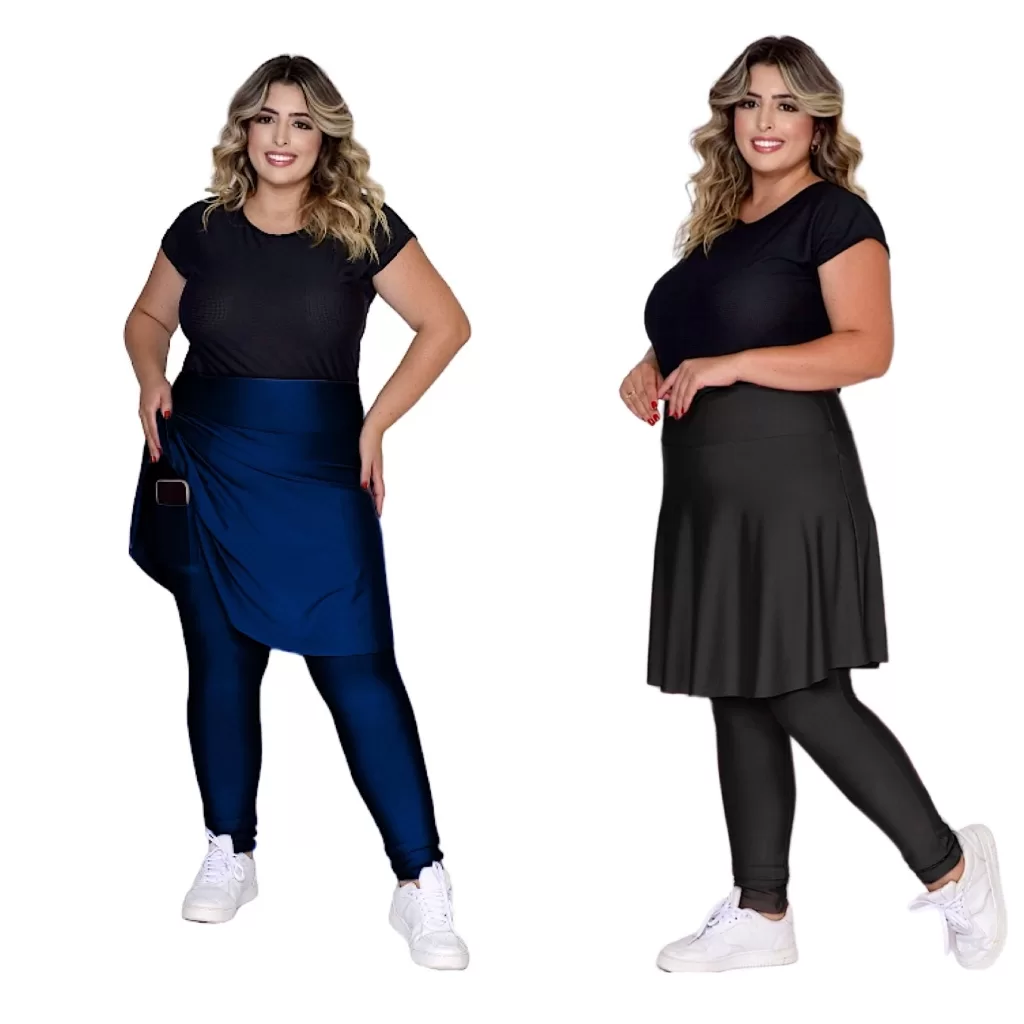 Saia Calça C om Bolso Roupa Fitness Modesta Plus Size Moda Evangelica Em Suplex