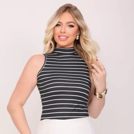 Regata Gola Alta Blusa Feminina Básica Slim Malha