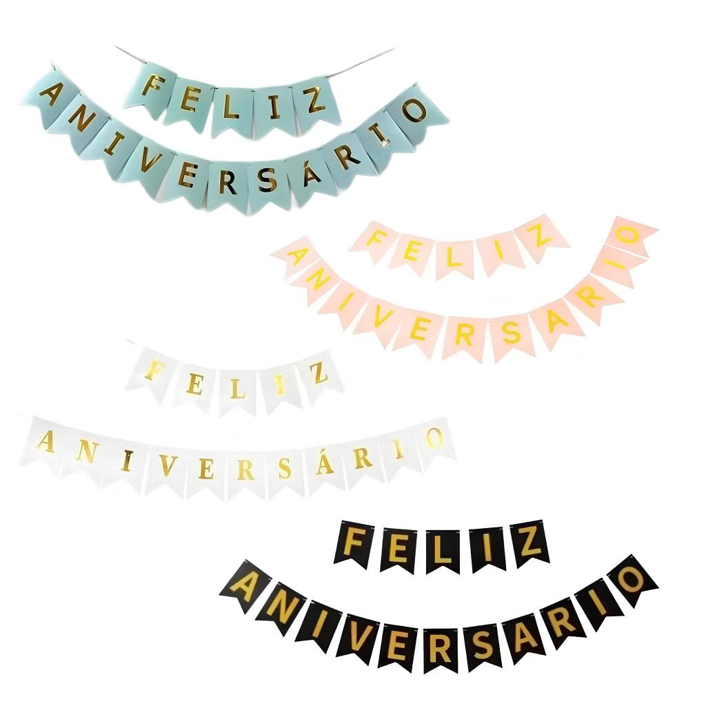 Faixa Varal De Letras Papel Feliz Aniversário Bandeirinhas Decoração De Festa