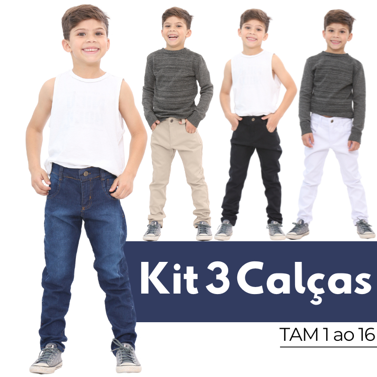 Calça Jeans Infantil Juvenil Kit 3 Menino Várias