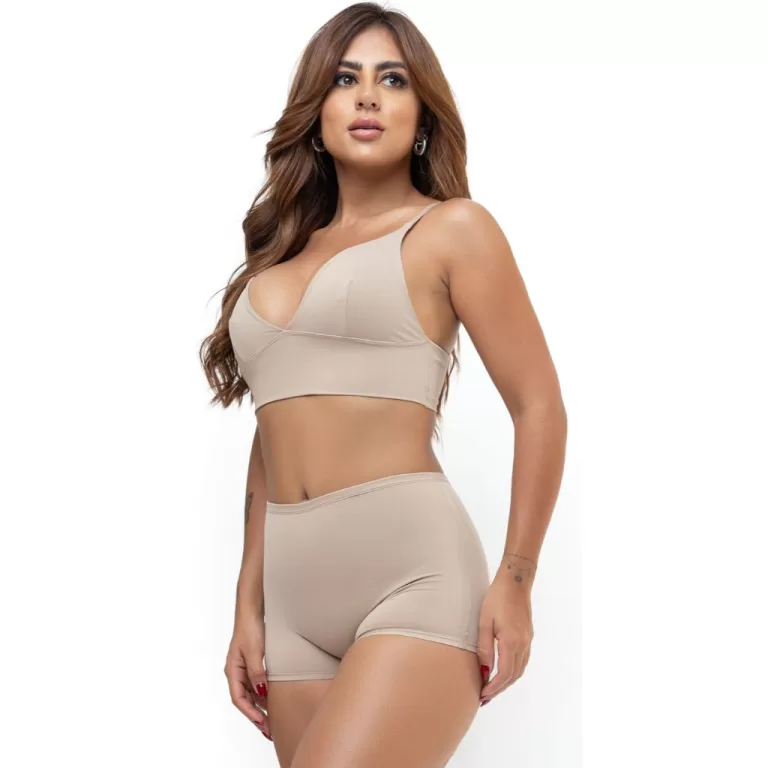 Conjunto Poliamida Top Sem Bojo Calcinha Short Box