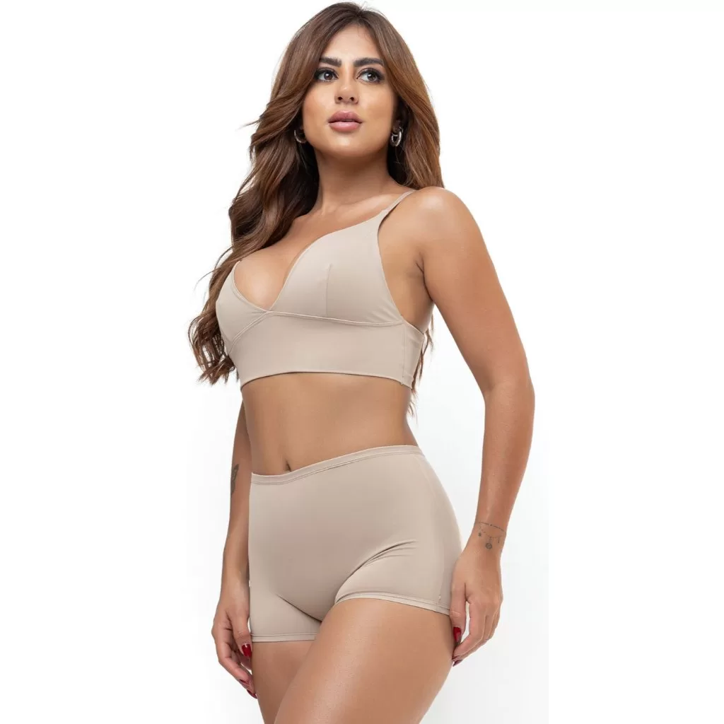 Conjunto Poliamida Top Sem Bojo Calcinha Short Box Máximo Conforto Qualidade 7028