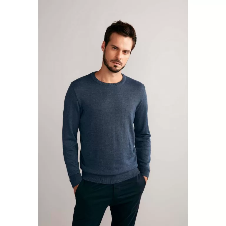Tricot Básico Gola Careca – Azul Índigo