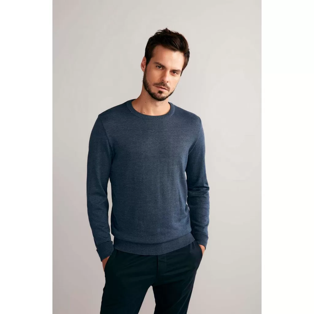 Tricot Básico Gola Careca – Azul Índigo
