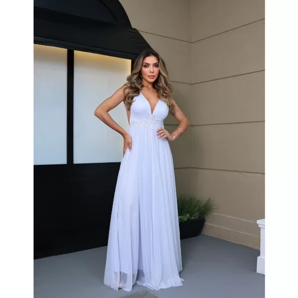Vestido Feminino De Festa Longo Regata de Tule com