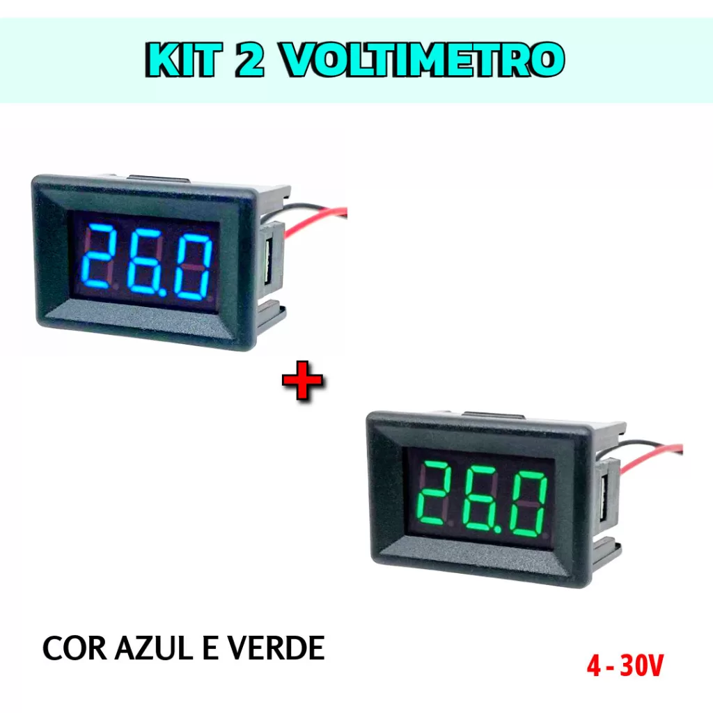 Kit 2 voltimetro digital azul e Verde 0.36 medidor de voltagem e bateria