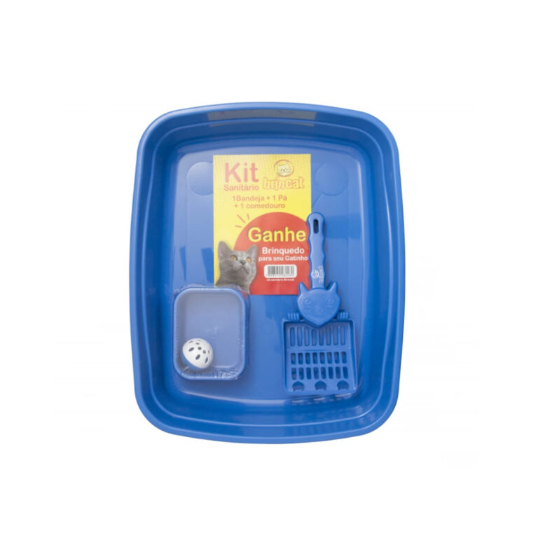 Sanitário Pet Gato Bandeja + Pá + Comedouro E Bo