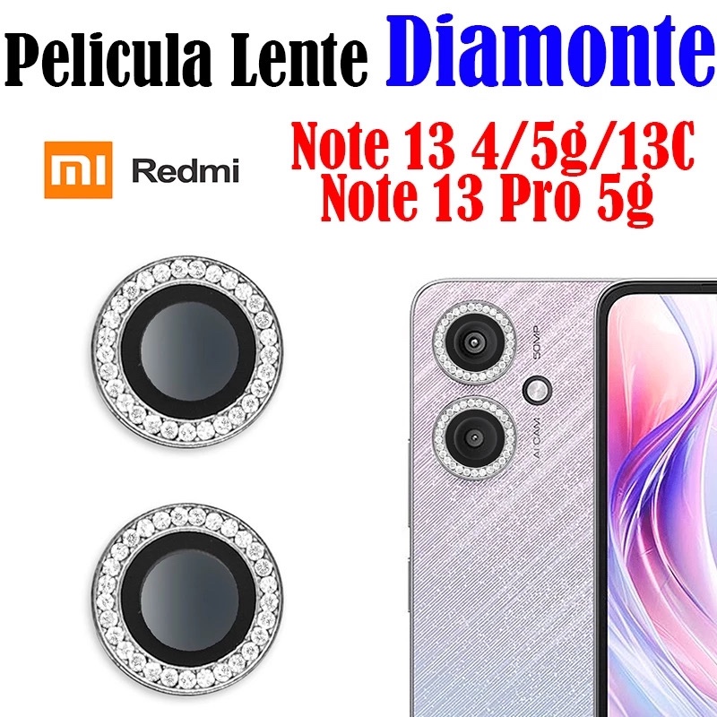 Kit ( 2 PCS ) Película de Câmera de Luxo pedrinha Strass Para REDMI NOTE 13PRO 5G/4G  NOTE 13 4G/5G