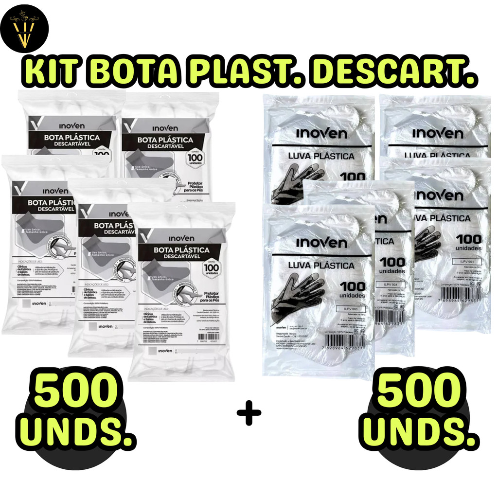 Kit 500 Luvinhas + 500 Botinhas Inoven Descartáveis