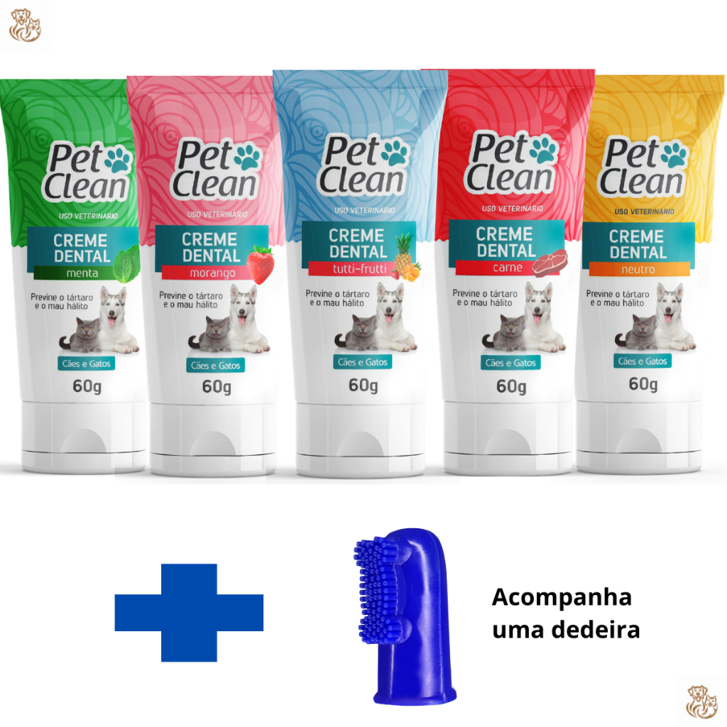 Creme Dental Pasta de Dente Pet + Dedeira para Cachorro e Gato Pet Clean – 60g