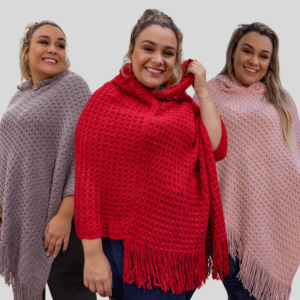Poncho Plus Size Feminino com Capuz