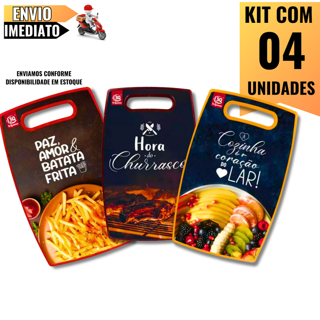 Kit 4 Tábuas de Corte Resistente em Plástico  Práticas para Carne, Legumes e Frutas, Design Exclusiv