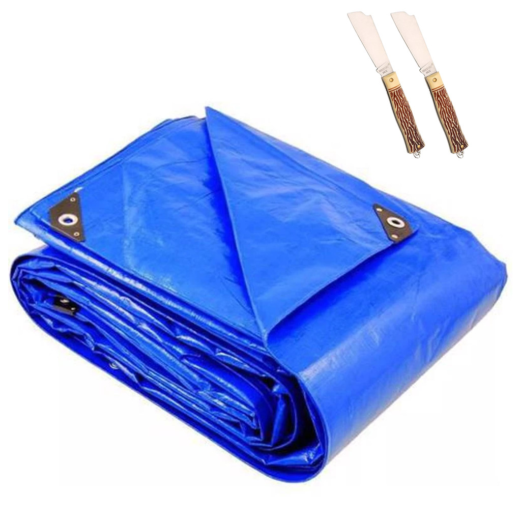 Lona Capa Caminhão Impermeável 2x 2 Azul Barraca Camping Ldi + 2 canivetes Brasfort