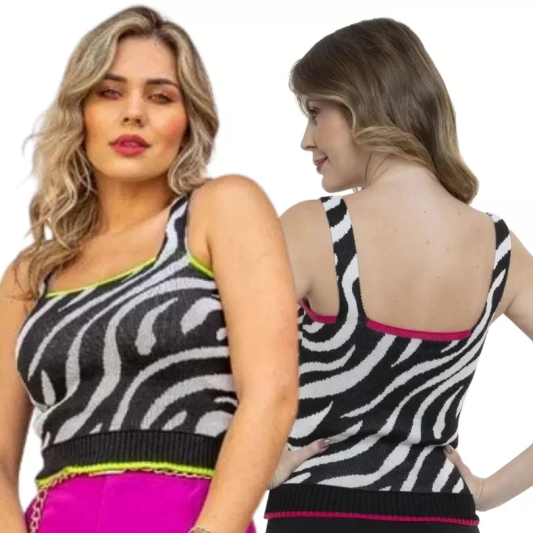 Blusa Feminina Tricot Regata Alça Zebra Verão Mo