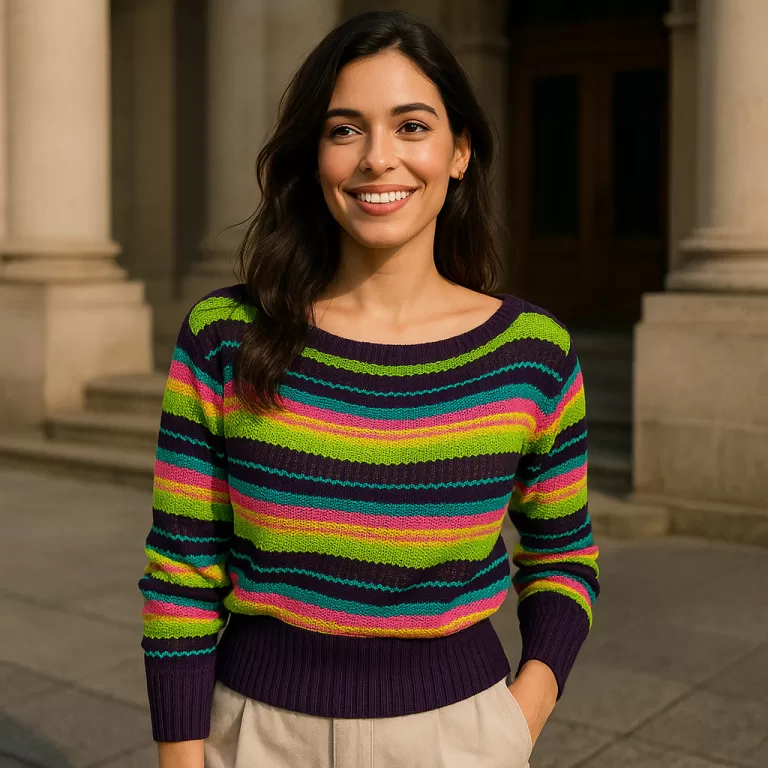 Cropped Tricot Manga Longa Feminino Listrado Decot