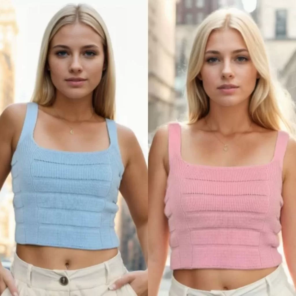 Cropped Feminino Tricot Modal Regata Listras Relevo Verão Elegante Confortável